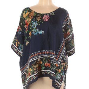 Johnny Was Mixed Floral Print  Crew Neck Short Sleeve Top